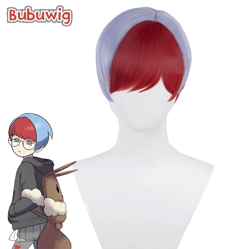 

Bubuwig Synthetic Hair Penny Cosplay Wigs Pokémon Scarlet and Violet Penny 25cm Short Blue Mixed Red Men Wigs Heat Resistant