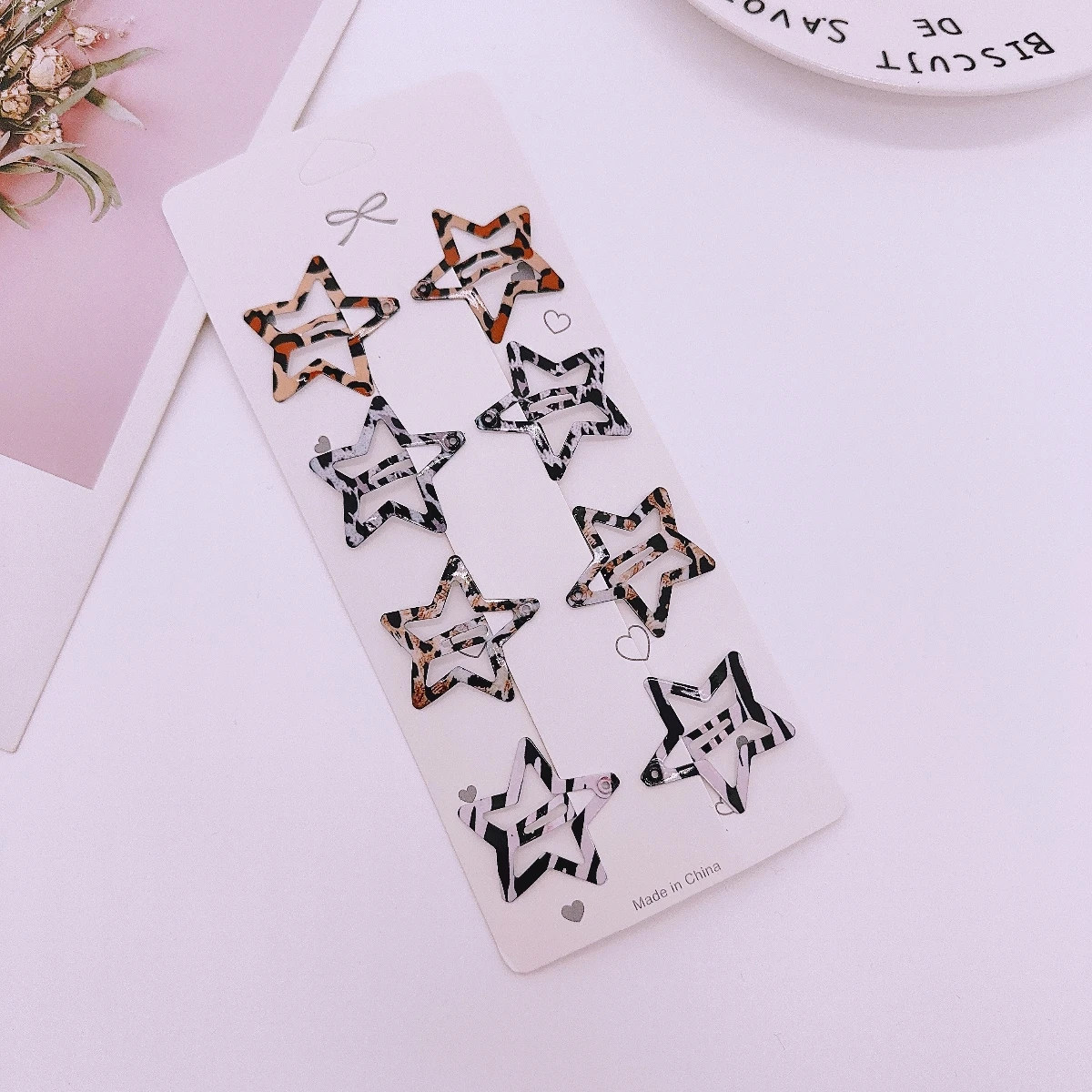 8 stücke Leoparden muster Haars pangen für Frauen Mädchen geometrische süße Stern BB Clips Pony Haarnadeln Y2k Clips Kopfschmuck Haarschmuck – Detail 7