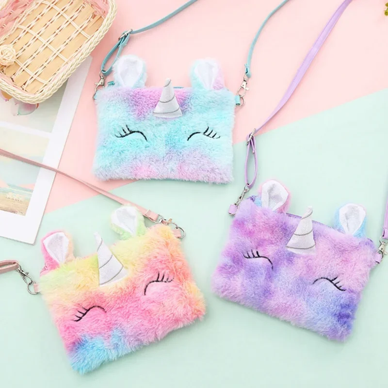 

Cartoon Unicorn Phone Shoulder Bag for Children Cute Animal Messenger Money Purse Flurry Plush Crossbody Bags Coin Purse Wallets