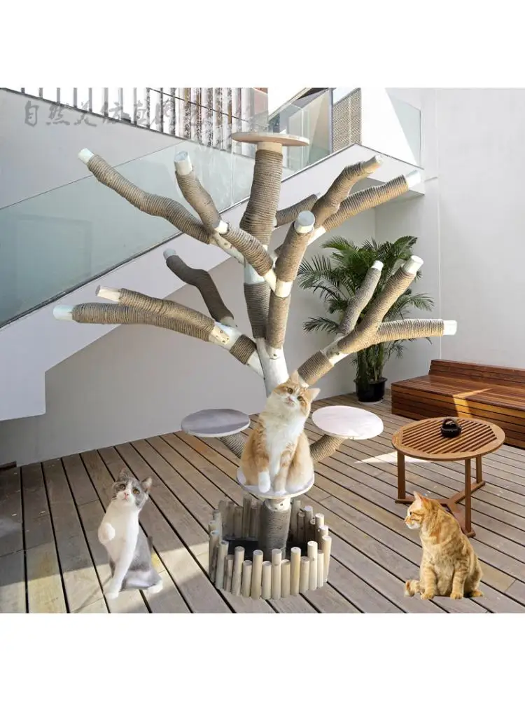 Large solid wood cat climbing frame & cat tree cat house boutique solid wood cat climbing log pet tree simulation tree Simulatio