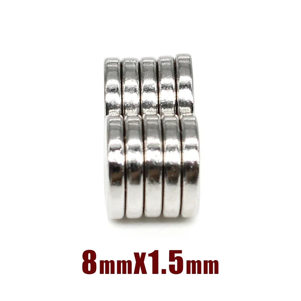 20/50/100/200/300/500 Uds 8x1,5 imanes redondos 8x1,5 magnético potente para nevera, bricolaje, edificio, científico, artesanía, educación