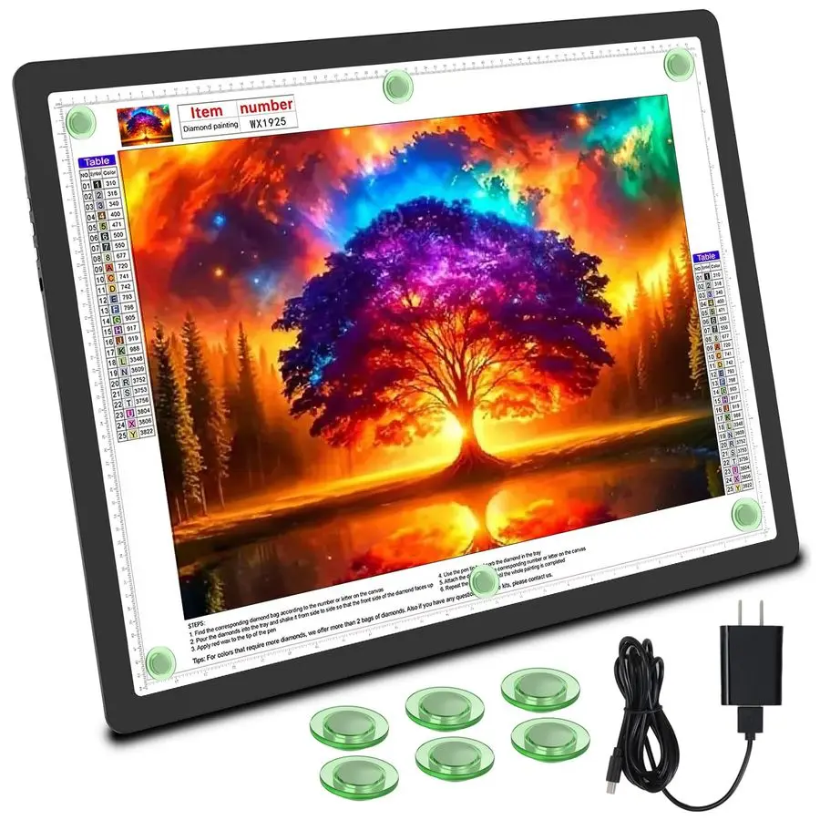 

Rechargeable Magnetic A2 Light Board 25.2x18.4, Large Diamond Painting Light Pad with Side Buttons, 3 Light Colors Light Box for