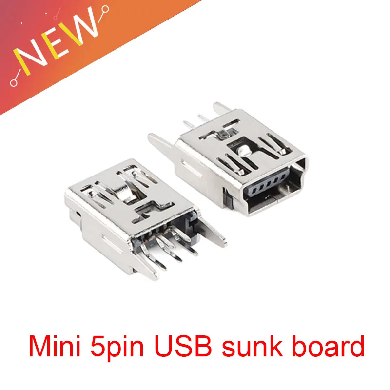 10Pcs Mini USB DIP 5 Pin Female Mini B Socket Connector Port Jack Tail Sockect Plug 180 Degree USB female seat MP3 MP4 fittings