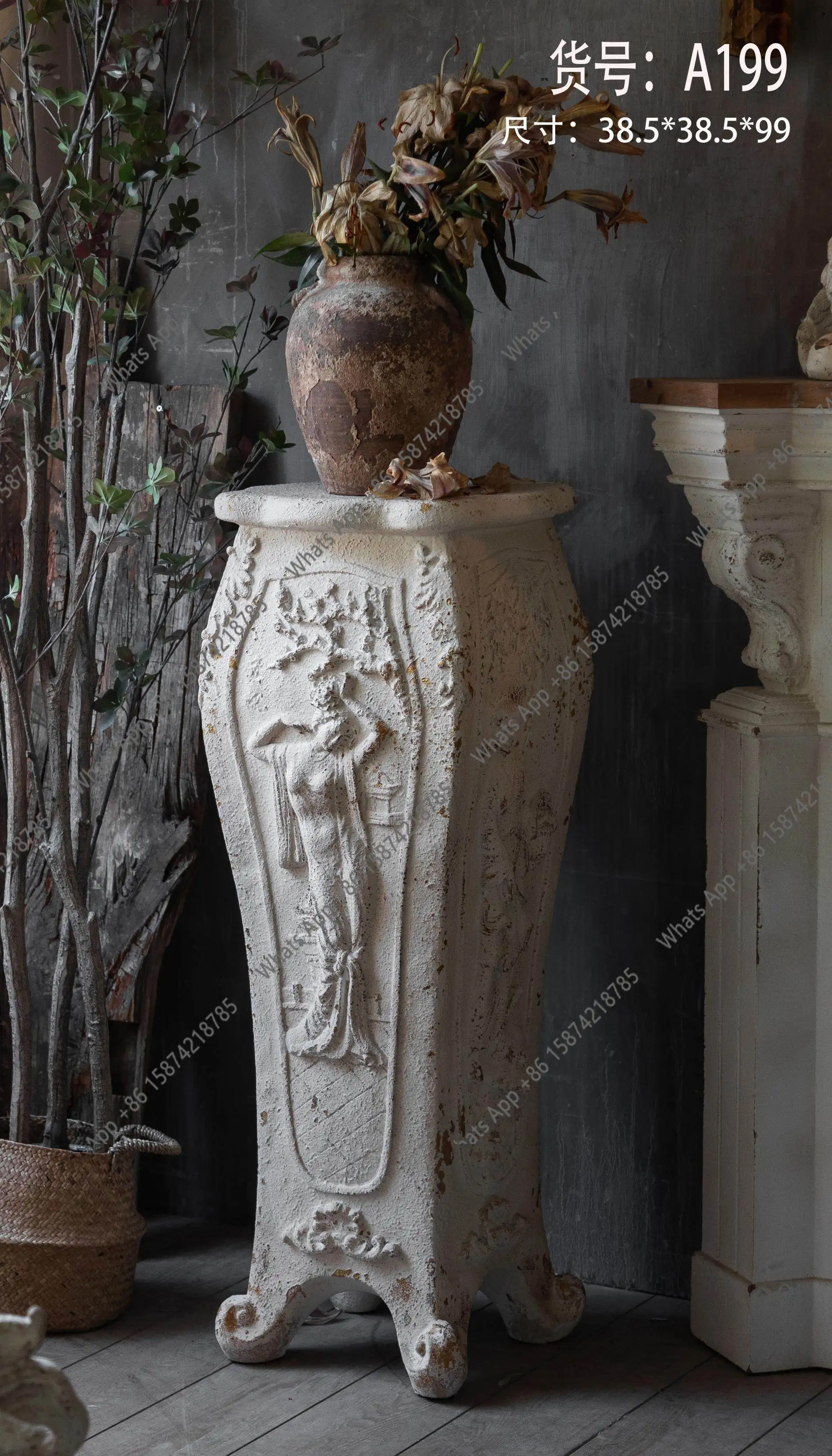 American French export retro old carved Roman pier ornament portrait base wedding window decoration