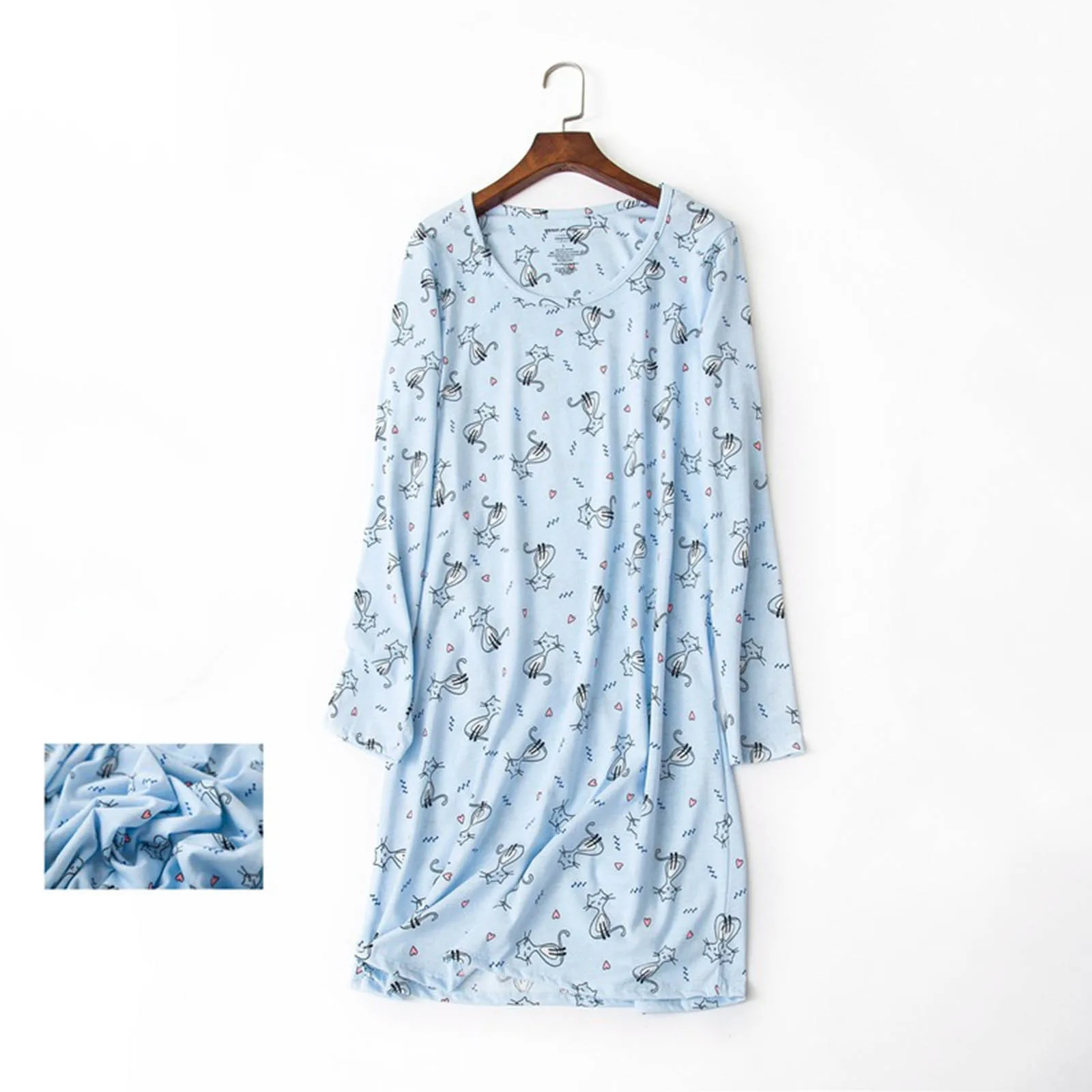 New Loose Casual Pajamas Long-Sleeved Nightgown Cute Cartoon Printing Skirt Pajama Home Wear Slim Sleepwear