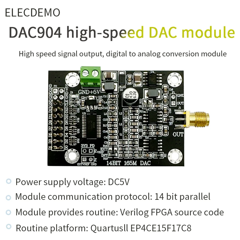 FPGA DAC904 고속 DAC 모듈용 샘플링 파형 발생기, 14 비트 병렬, 165M 개발