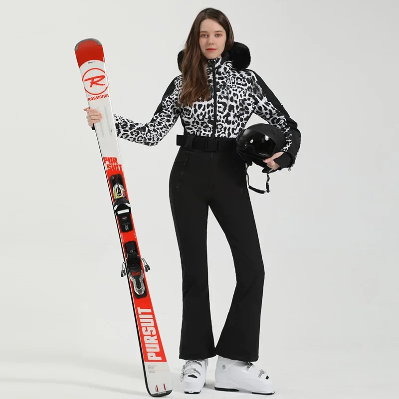 2025 Winter New One-Piece Ski Suit Women Slim Outdoor Snowboarding Suit Thickened Warm Skiing Jumpsuit Windproof Waterproof