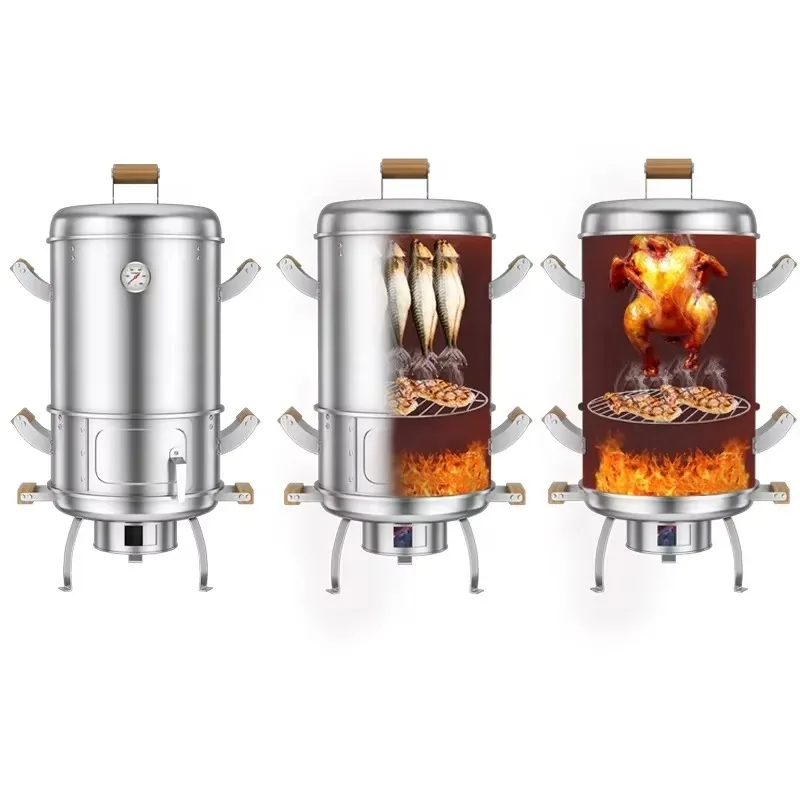 3 in 1 Vertical Portable Charcoal Barbecue Grill 304 Stainless Steel Outdoor Camping Multifunctional Removable Wood Chicken