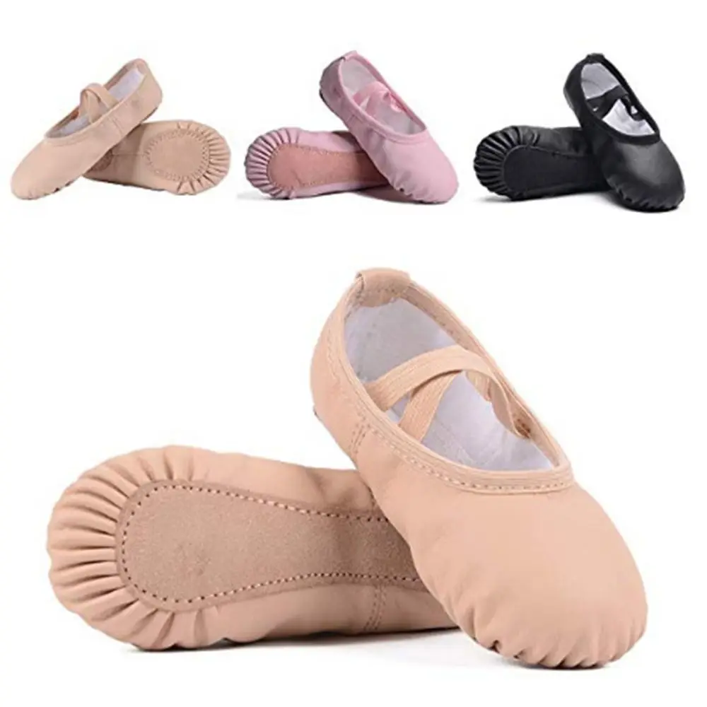 Soft Ballet Shoes Easy To Care PU Leather Size 32-40 Yoga Shoes Full Sole Wear Resistant Women's Ballet Slipper Girls