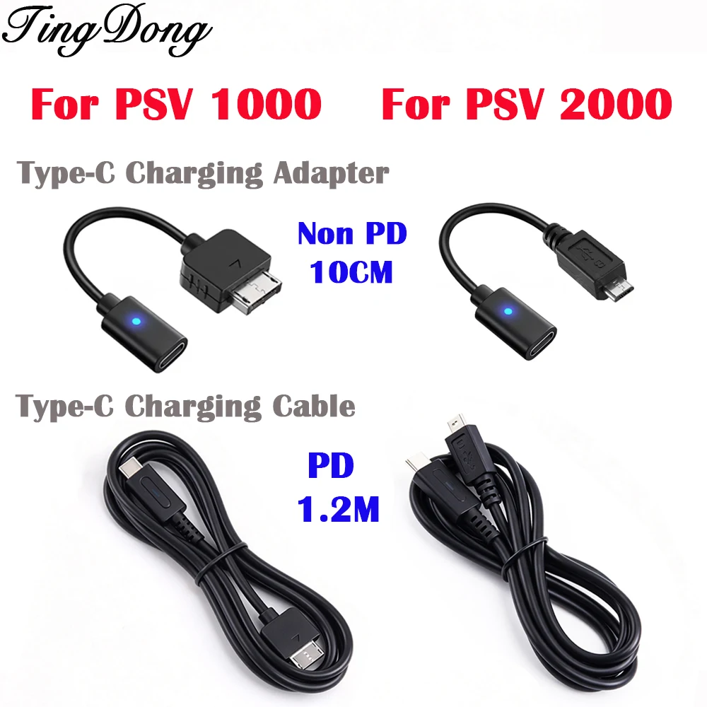 Type-C Charging Adapter For PSV 1000 2000 Console,1.2M PD Type-C Charging Cable For PS Vita PSV1000 2000 With LED Indicator