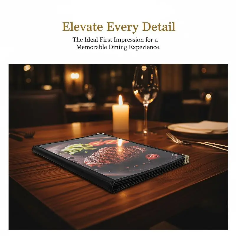 Foldable A4 Waterproof Menu Cover Transparent PVC Double Panels Reusable Holder for Wedding Banquet Event
