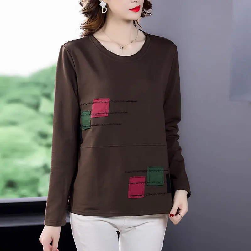 Elegant Casual O-neck Solid Color Long Sleeved Slim T-shirts Fashion Spring Autumn New Comfortable Cotton Print Women\'s Clothing