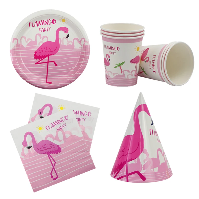 Pink Flamingo Birthday Party Decorations Paper Banner Plates Cups Napkins Disposable Tableware Set Kids Hawaii Party Supplies