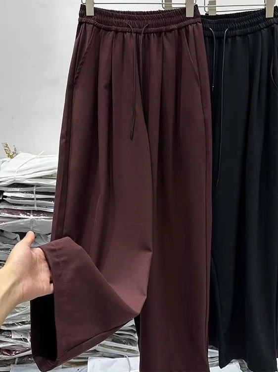 

High Waist Drapey Wide Leg Pants American Style Casual Loose Fit Straight Cut Trousers Floor Length Pants for plus Size