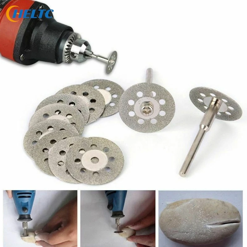 5Pcs 22mm Mini Sharp Diamond Cut Off Rotary Tool Cutting Disc Disks DIY Tools Accessories For Dremel with 1Pcs rod