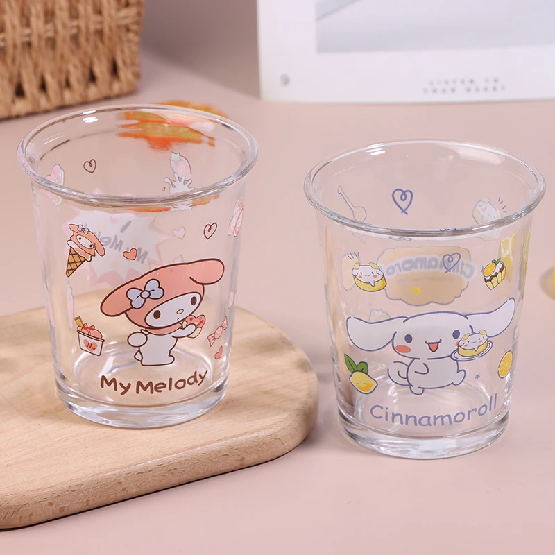 Sanrio-taza de cristal My Melody Cinnamoroll para niña, vaso de agua de 350ml, HelloKitty, resistente al calor, para estudiantes, regalo de Navidad