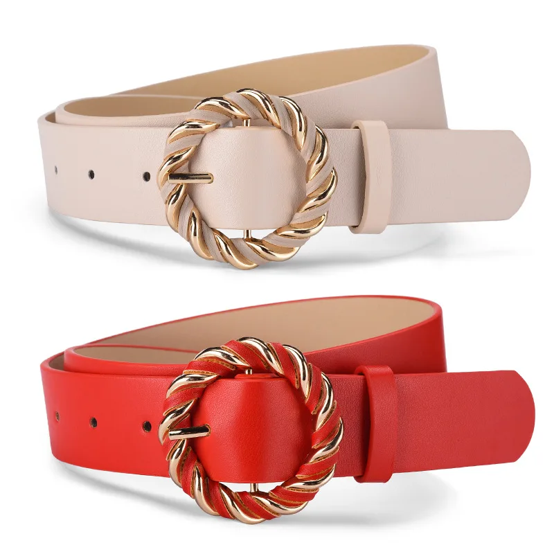 Women New Twist Buckle Fashion Wrap Belt Decorative Dress Vintage Style Woven Waist Leather Red Navy Blue White Popular Summer