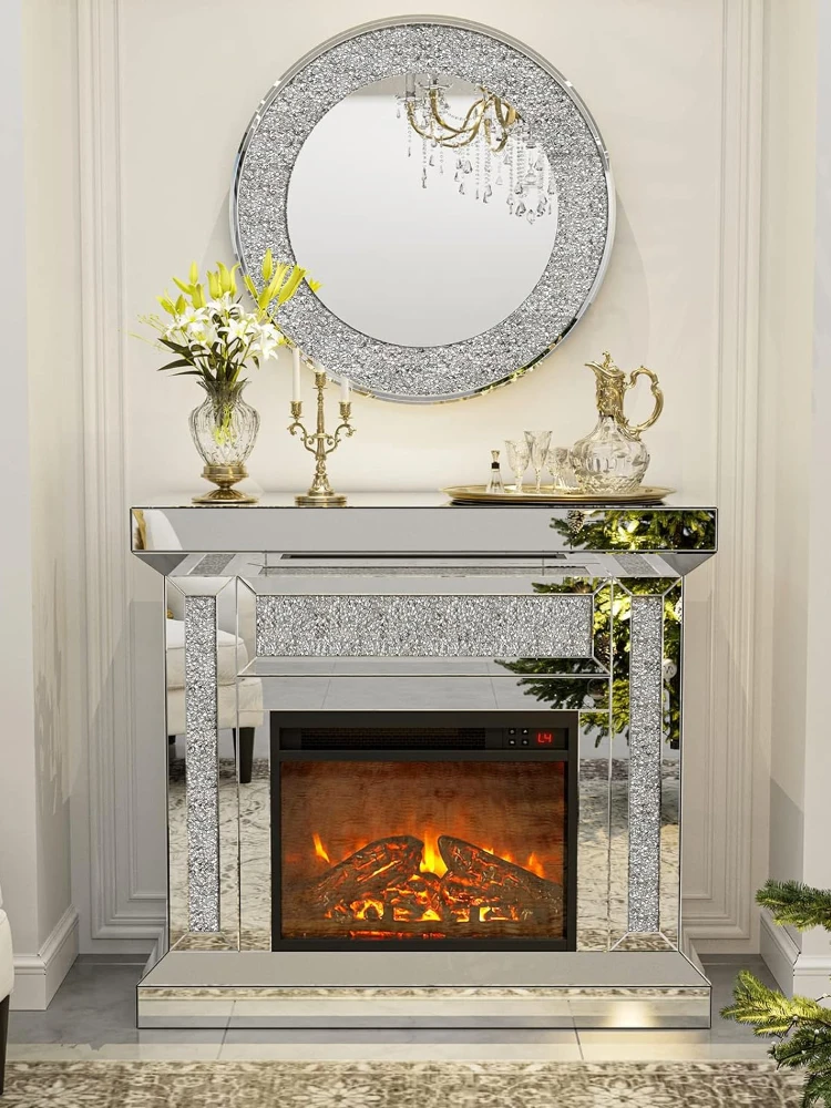 Contemporary Cheap Living Room Furniture Art Deco Mirrored Electrical Fireplace No Heat