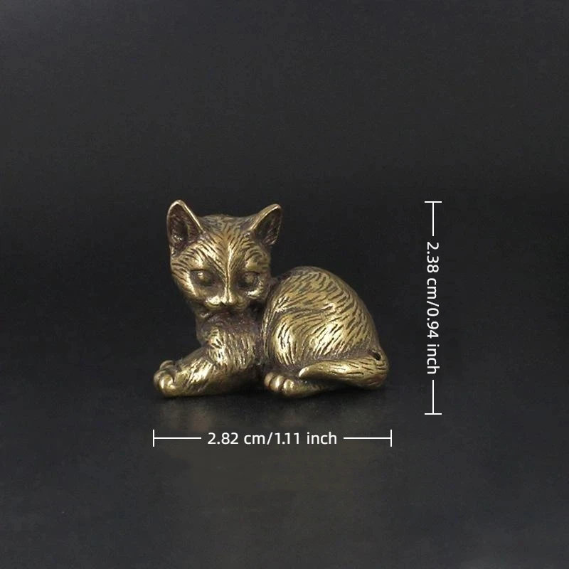 4 Styles Available Brass Cute Cats Figurines Miniatures Desktop Ornaments Small Animal Tea Pet Home Decor Accessories
