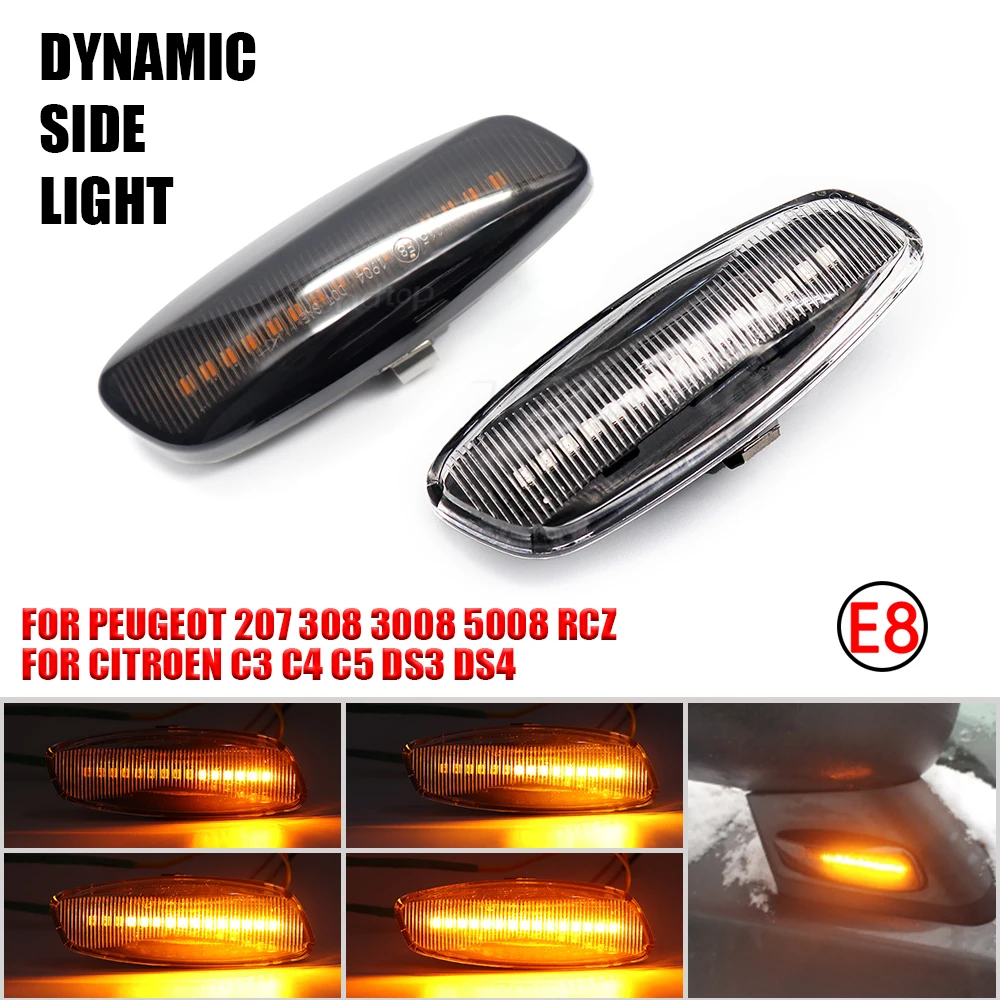 For Citroen C3 C4 C5 DS3 DS4 For Peugeot 207 308 3008 5008 RCZ Dynamic LED Side Marker Lamp Turn Signal Light Blinker