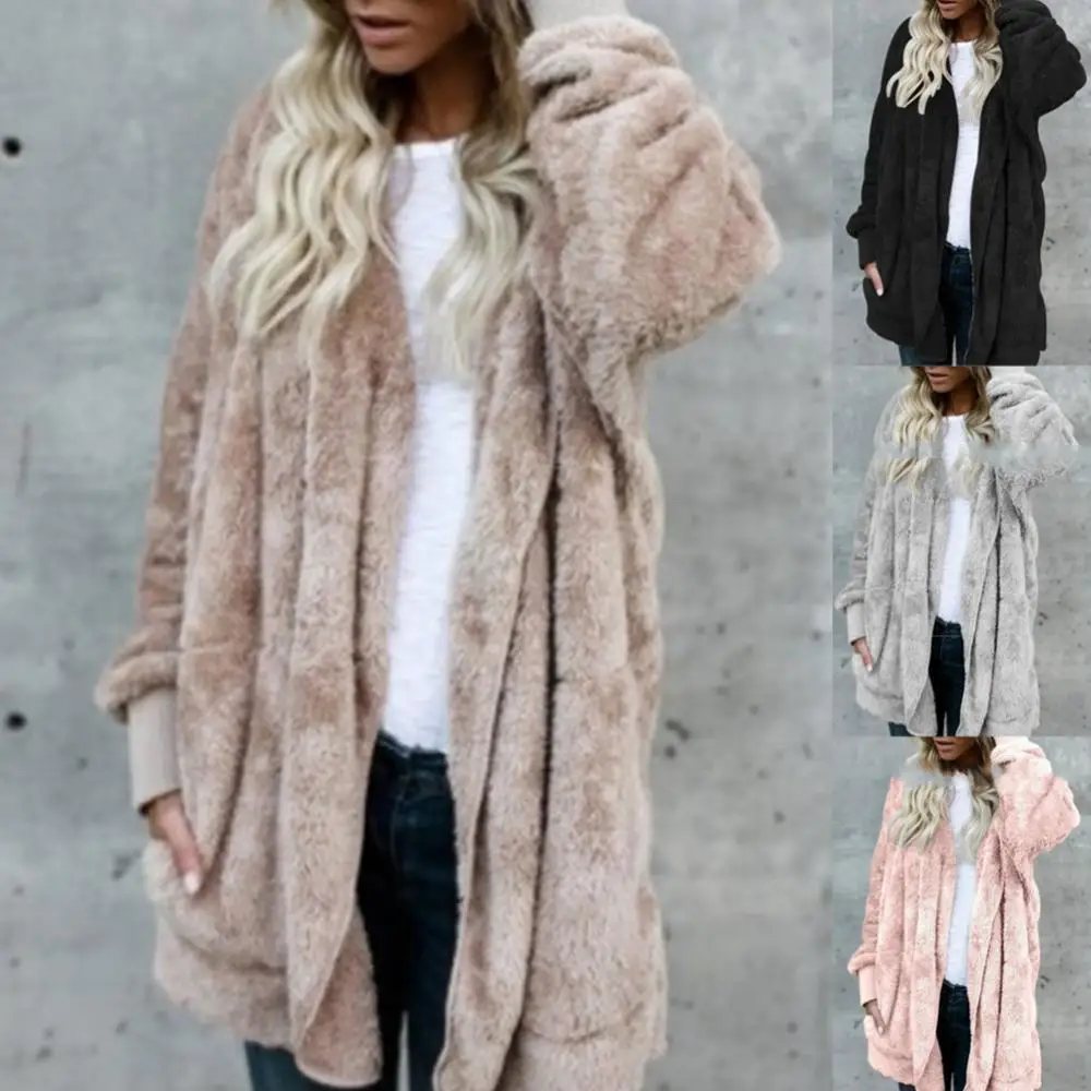 

Oversize Women Sweater Coat Reversible Faux Fur Long Hooded Midi Coat Cardigan Women Sweater Elegant Thick Fluff Plush