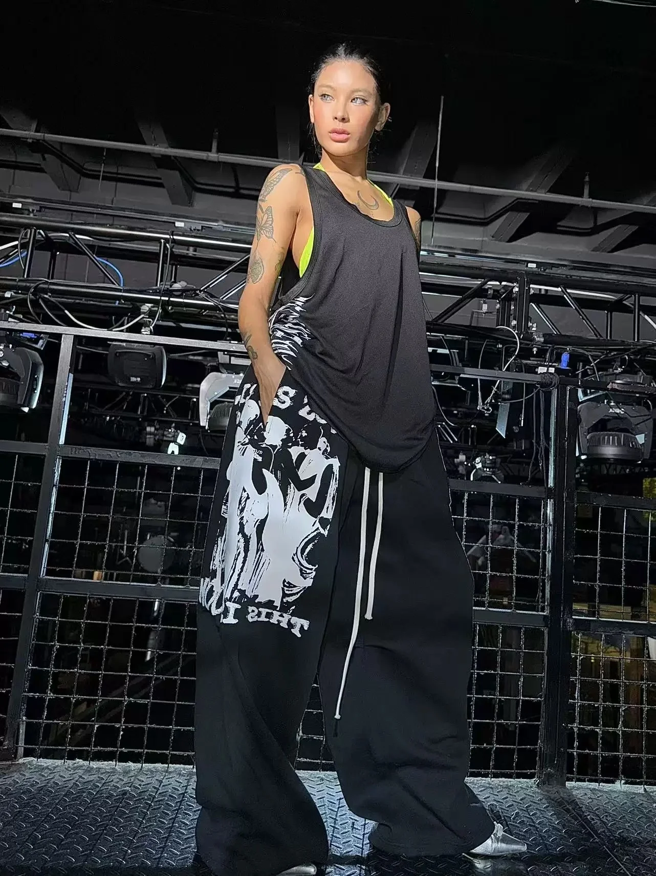 Jazza Men's And Women's Wide Leg Sporty Printed Sweatpants Loose Casual American Hip Hop High Waist Long Cotton Trousers