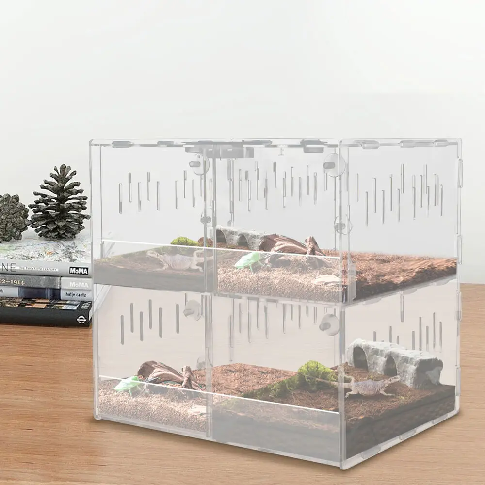 

Acrylic 4 Grids Reptile Cage Large Tank Cage Enclosure Box Tarantula Insects