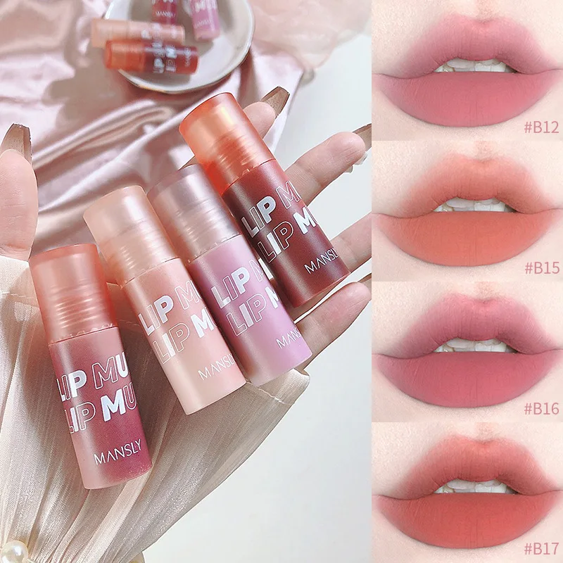 

MANSLY 4 Colors Velvet Mist Lip Mud Waterproof Long Lasting Moisturizing Matte Lipstick Beauty Lip Glaze Makeup Cosmetic