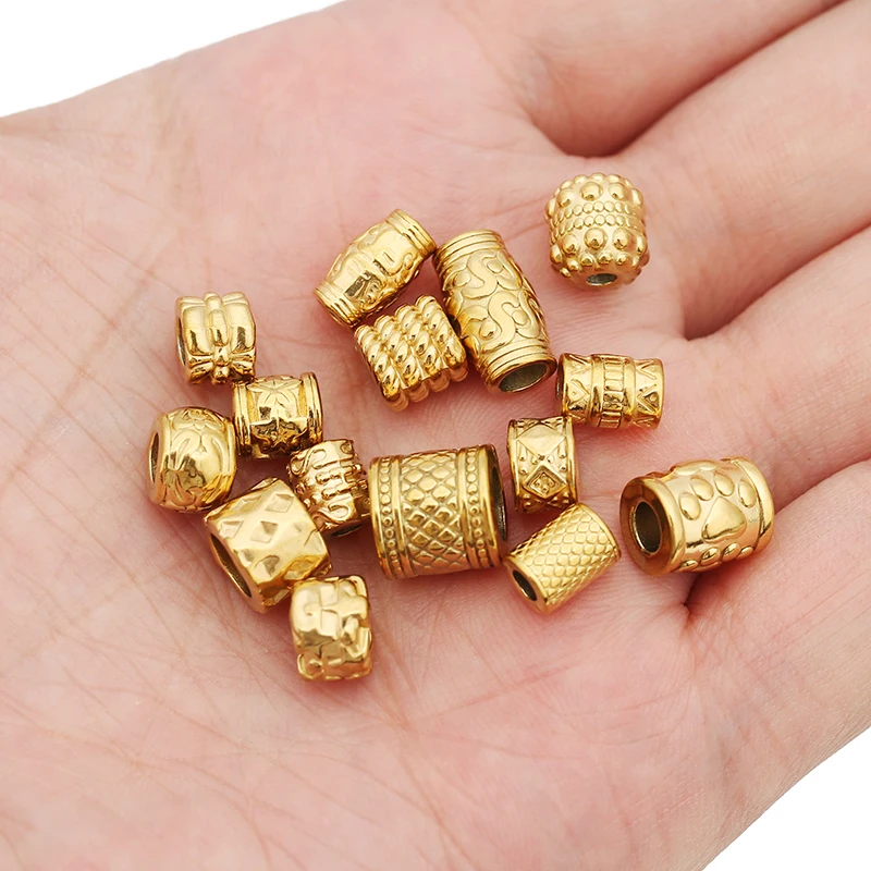 5pcs/lot Stainless Steel Gold Color Loose Tube Big Hole Spacer Beads for DIY Bracelets Necklace Jewelry Making Supplies Finding