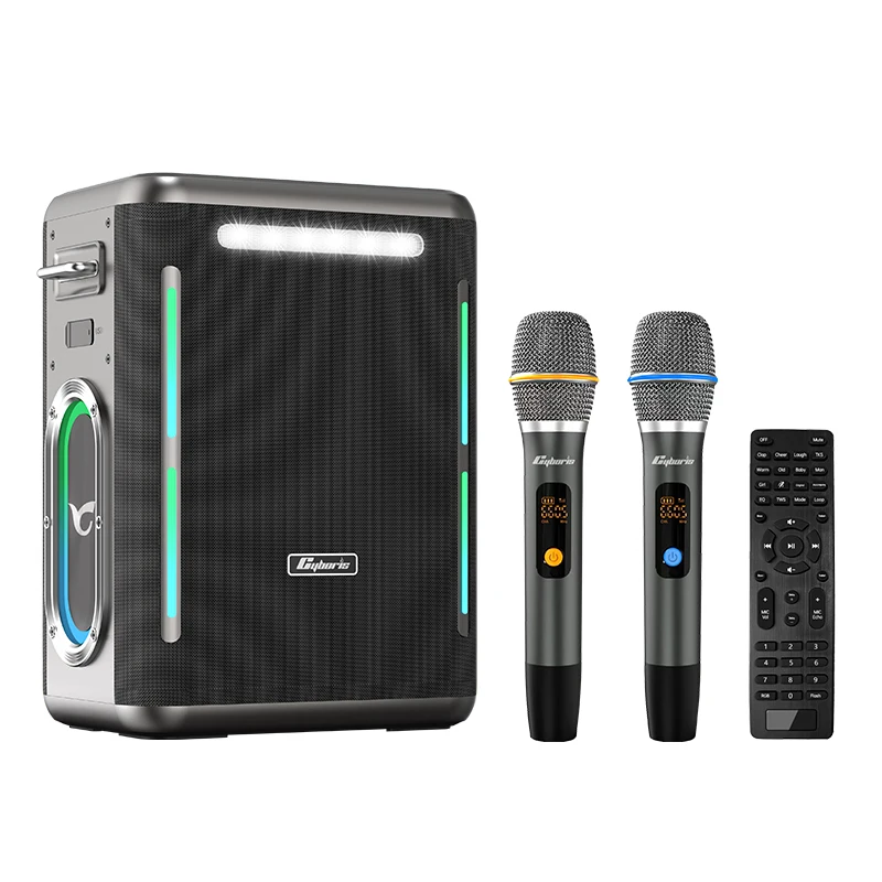 Portable Wireless Speaker Karaoke Machine With Two Wireless Microphones, PA System With Remote Control, RGB, TWS, USB Power Bank