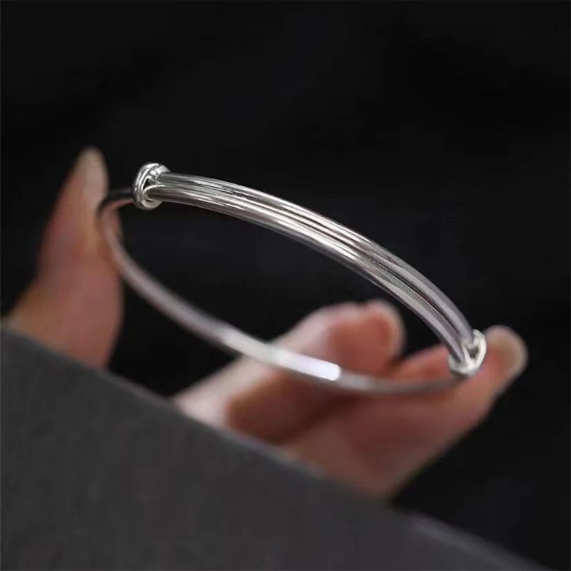 Fashion Vintage Adjustable Smooth Bracelets Simple Silver Color Bangles Jewelry Charm Bracelet Charm Jewelry For Women Wedding