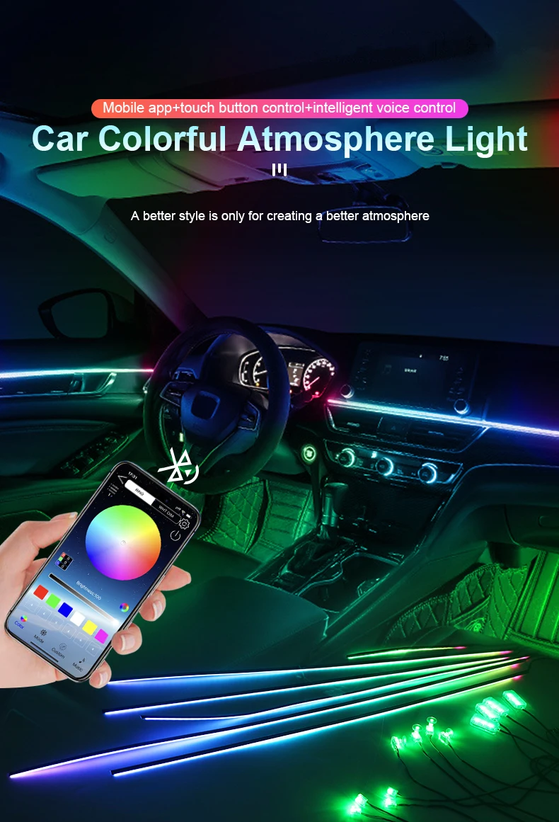 18 em 1 LED Sinfonia Luzes Ambiente Interior Do Carro Full Color