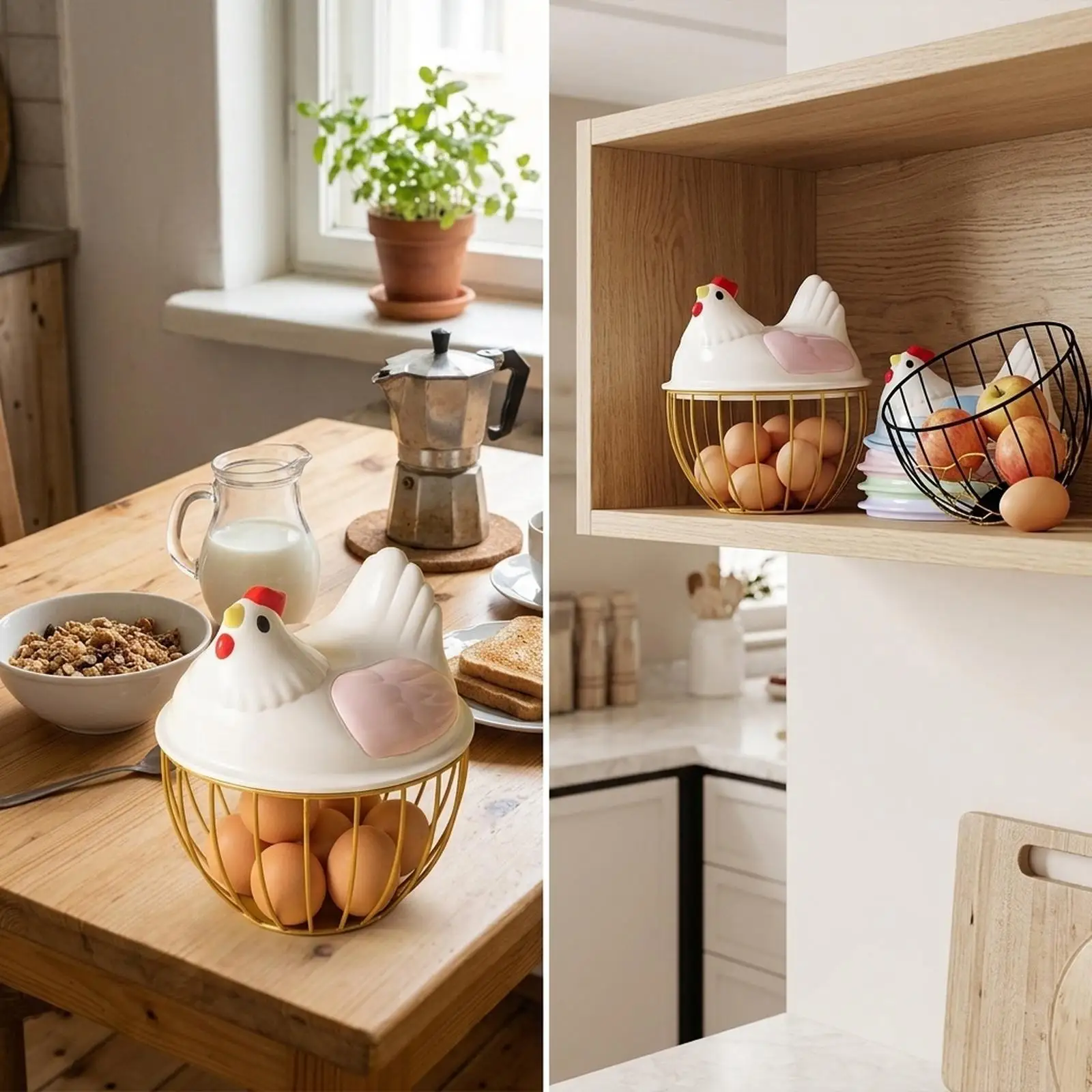Metal Iron Wire Chicken Egg Container Countryside Style Basket for Kitchen Supply and Vegetable Holder