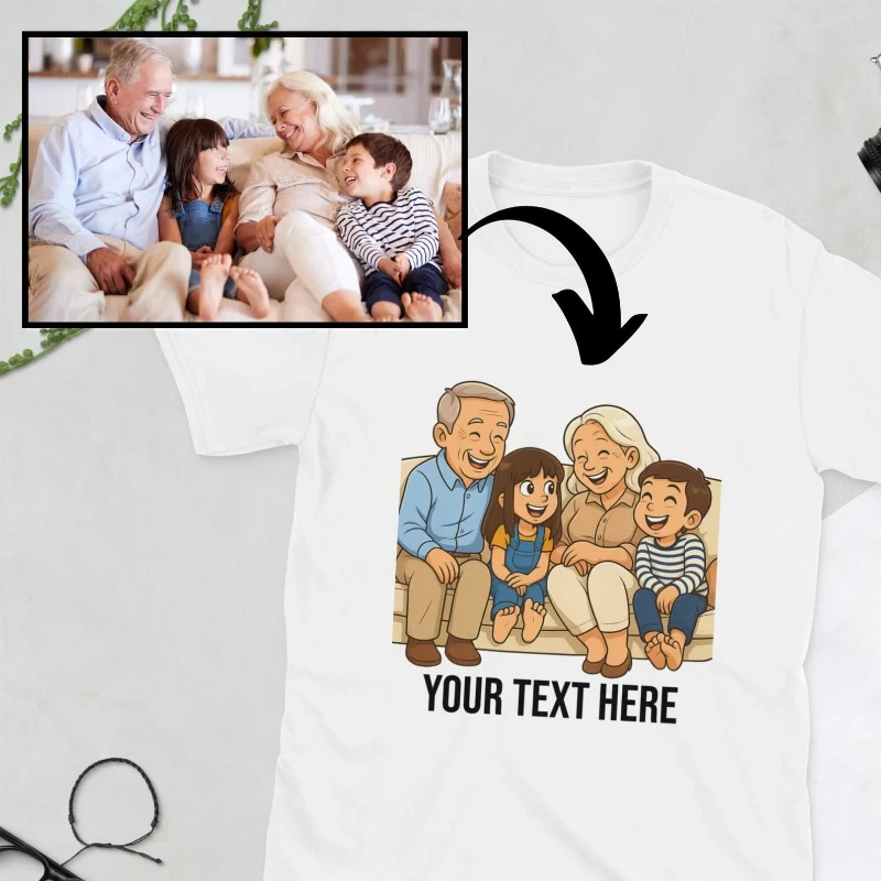 Custom Cartoon Family Portrait T Shirt Personalized Photo Convert To Cartoon Tee Custom Text Gift For Grandparents Family Cotton