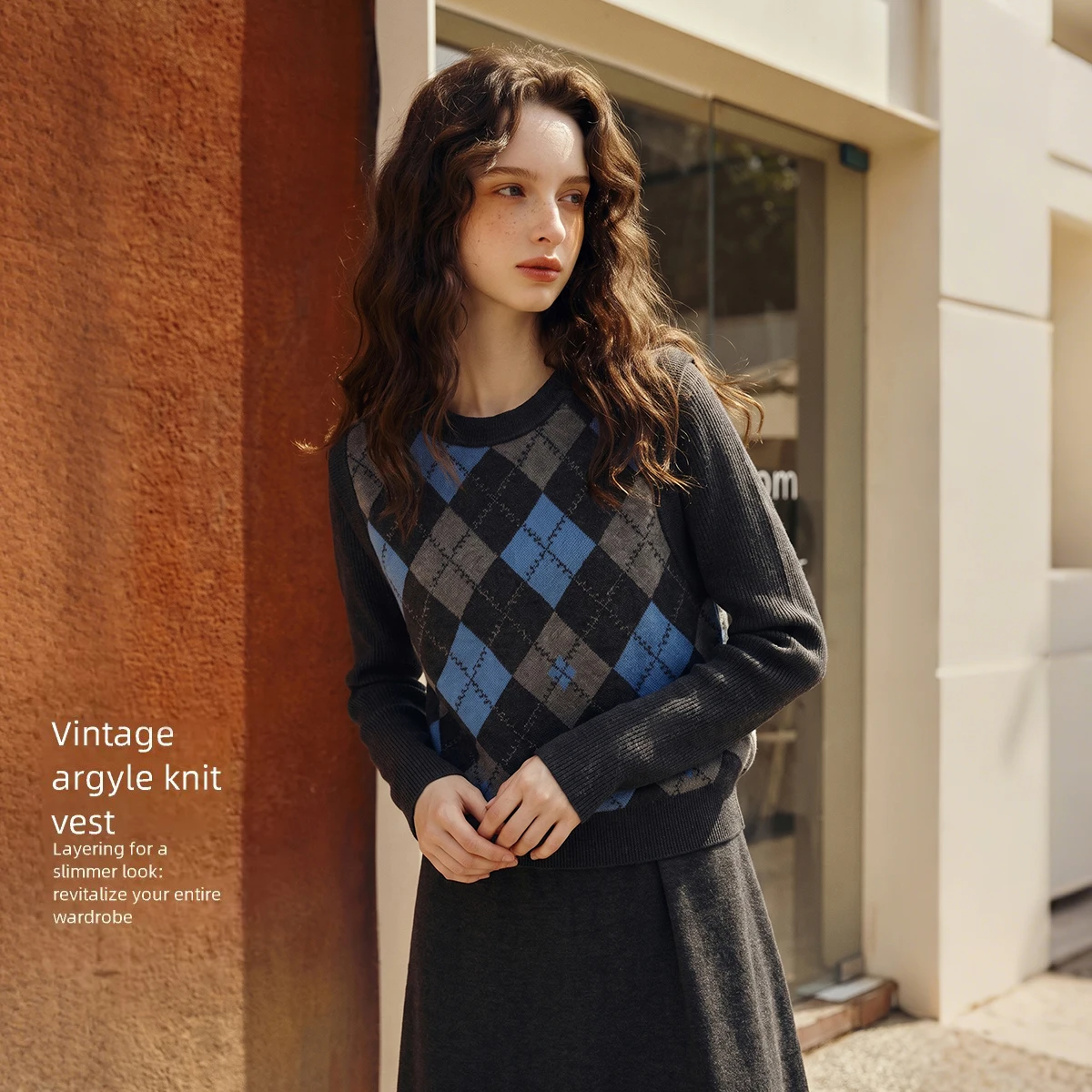 OLrain vest women's clothing 2026 autumn and winter new retro college style gray front shoulder hair knitted vest O58QJ013196