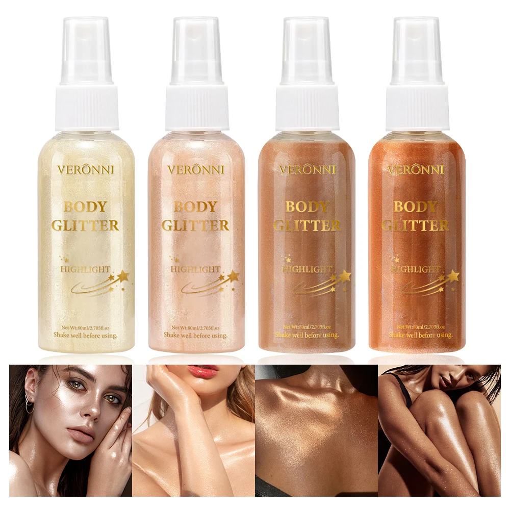Body Liquid Glitter Spray Quick Dry Fine Shimmer Sheer Subtle Glow Natural Radiance Water Sweat Resistant Long Lasting Shine