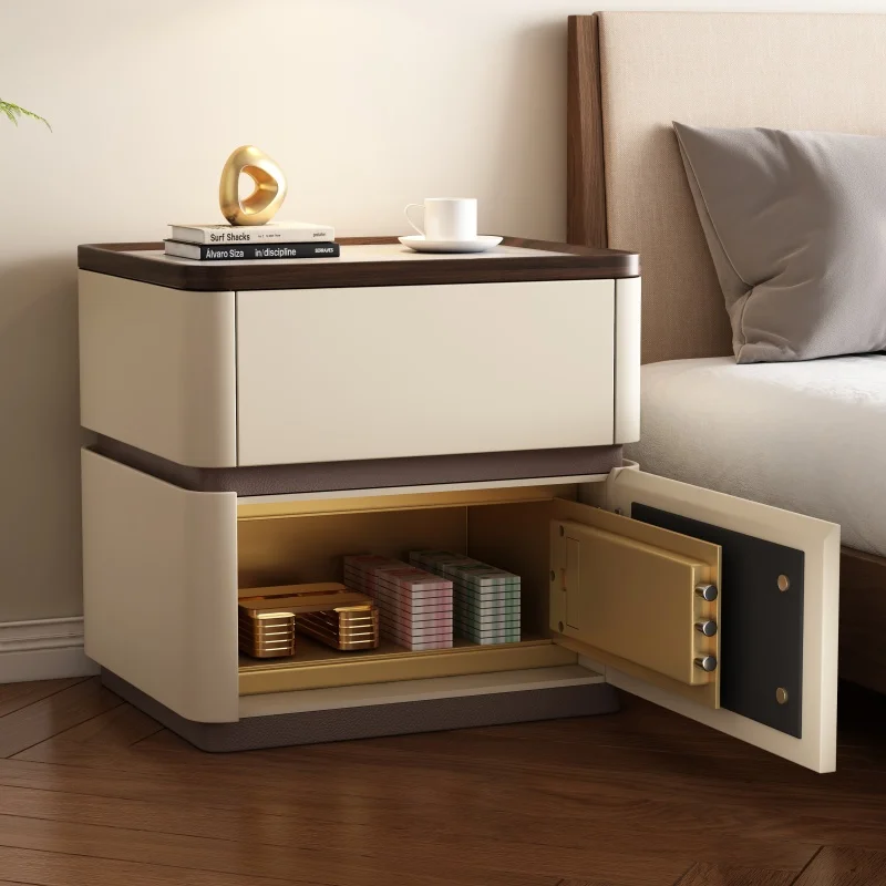 High-End Bedside Safe Cabinet – Hidden Safe with Digital Lock, Sintered Stone Tabletop, Nightstand Storage for Bedroom