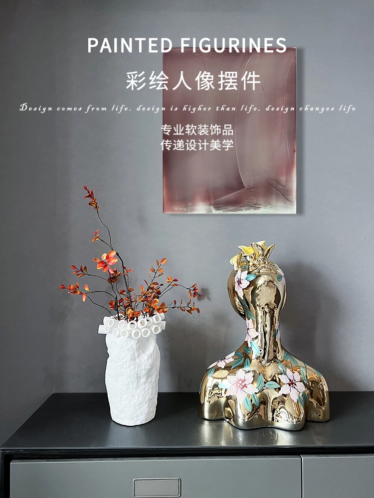 Half-body Abstract Resin Figure Sculpture Shop Window Painted Portrait Girl Decoration