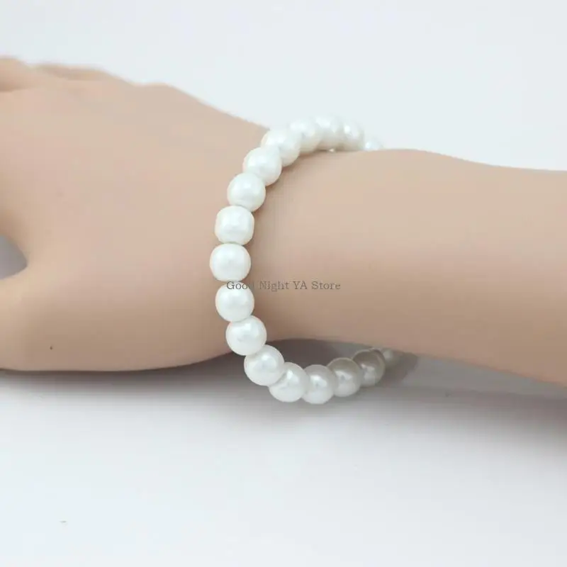 2pieces Simple White Round Imitation Pearls Bracelets Jewelry for Christmas
