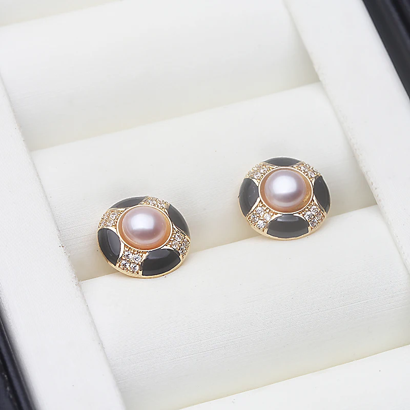 

Natural Fresh Water Real Pearl Earrings For Woman,925 Silver Pearl Stud Earrings Wife Mother Day Gift White Black Drop Shipping