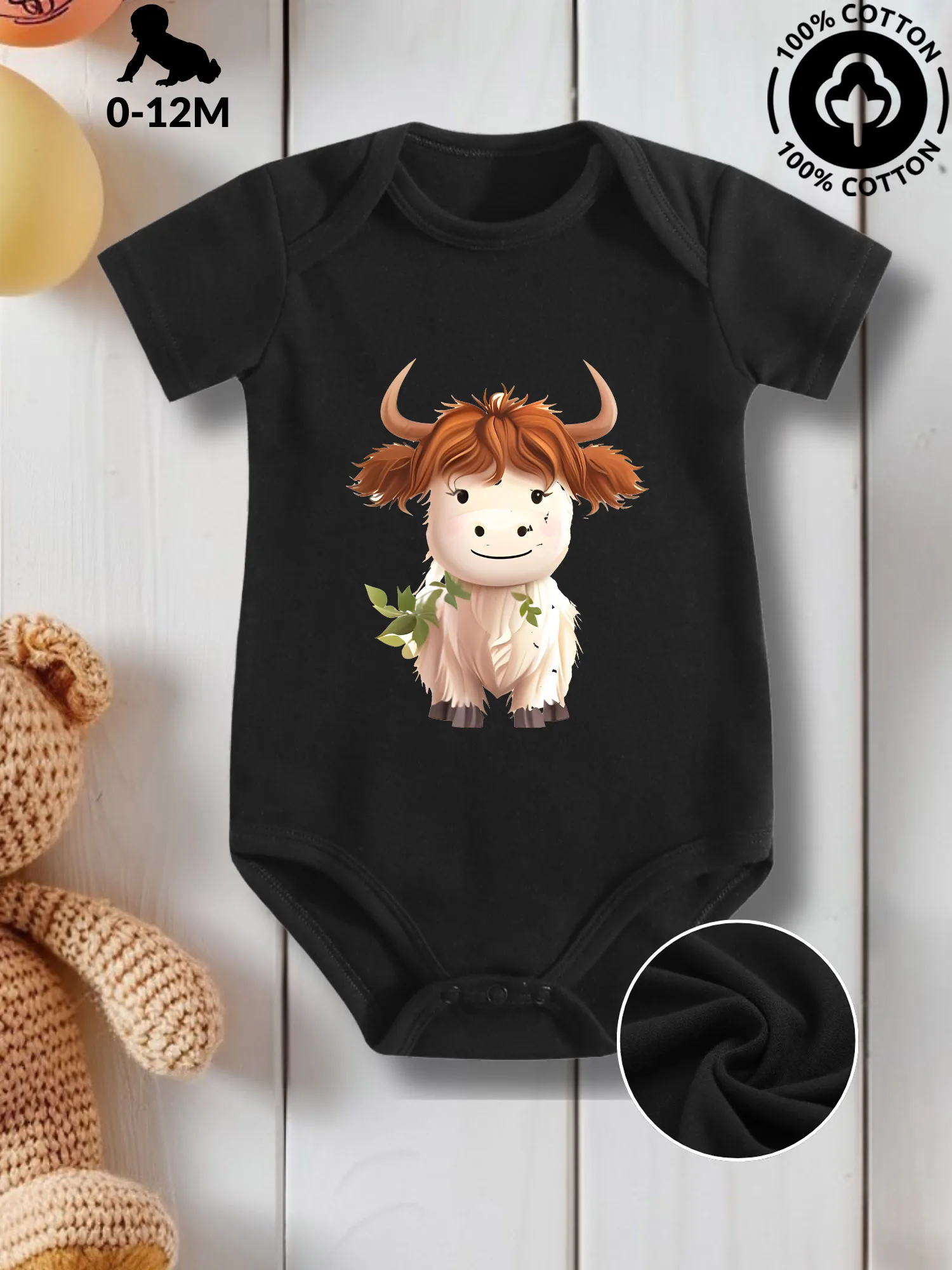 

Gentle Highland Cattle 17 Unisex Baby Crawling Suit, Pure Cotton Skin Care Onesie, All-Season Wear Black Bodysuit 190GSM