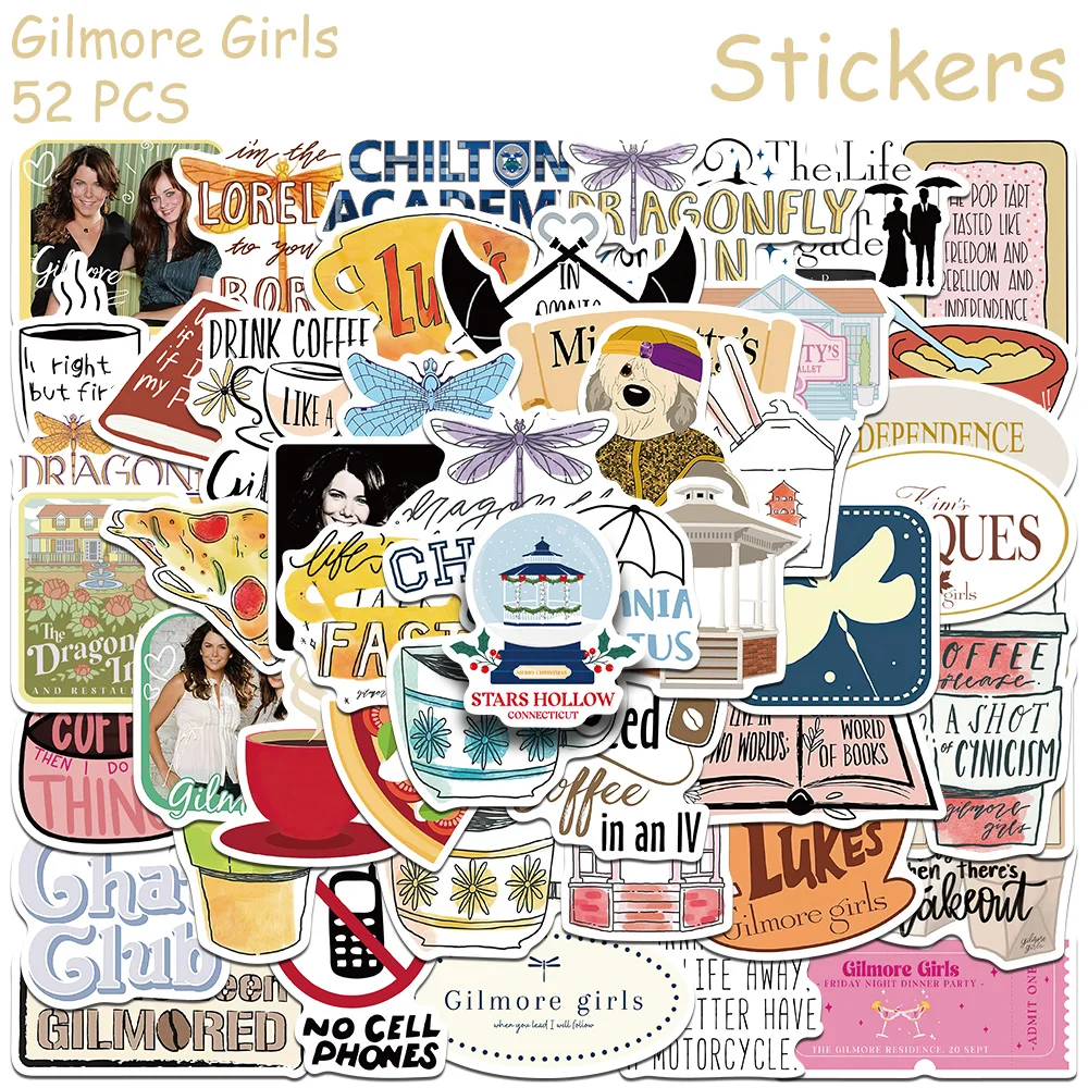 

50pcs Hot TV Show Gilmore Girls Stickers Decals For Laptop Notebook Refrigerator Luggage Guitar DIY Graffiti Aesthetic Stickers