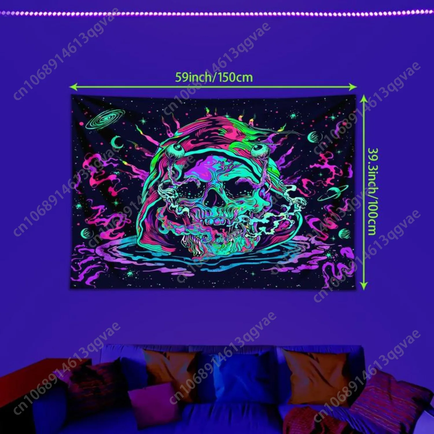 الجمجمة نمط نسيج الأشعة فوق البنفسجية استجابة الضوء الأسود نسيج الفضاء كوكب السماء المرصعة بالنجوم نسيج للمنزل غرفة نوم مخصص الديكور