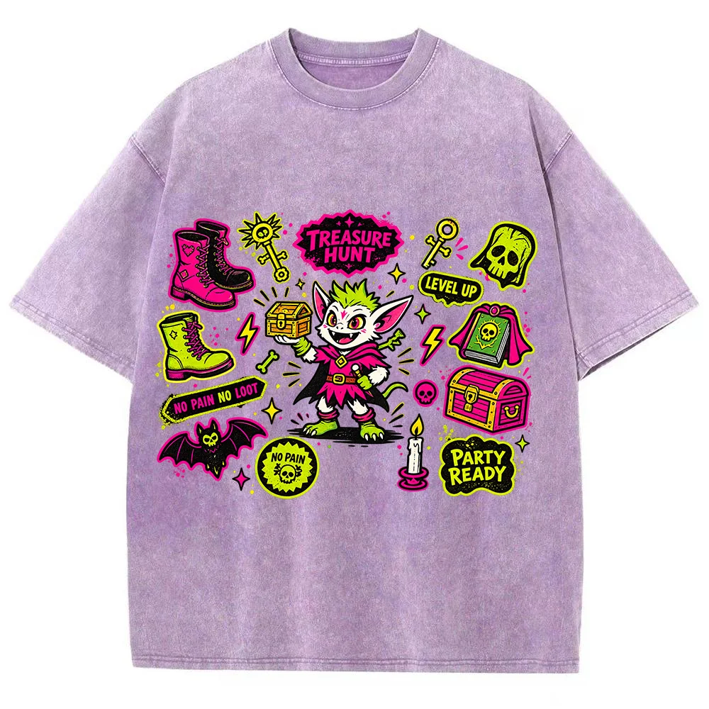 Women Halloween Treasure Hunt Graphic T Shirt Cute Monster Print Short Sleeve Vintage Casual Streetwear Top
