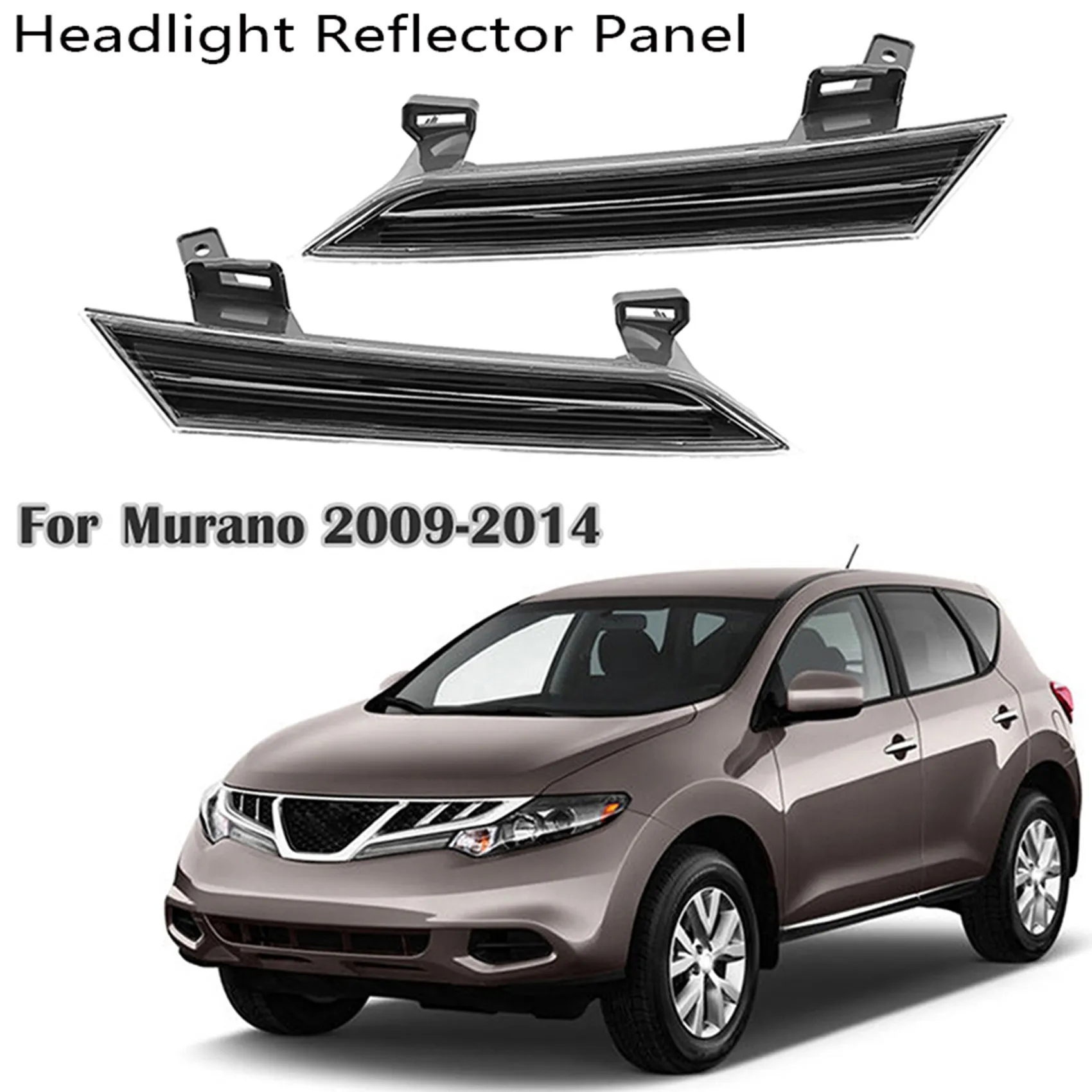 A09E-2PCS Black Car Accessories Car Headlight Reflector Panel Auto Exterior Light Reflector For-Nissan Murano 2009-2014