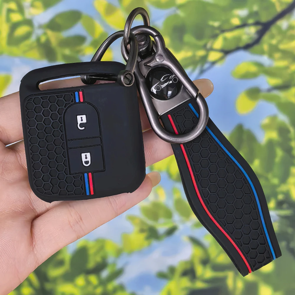 Racing Silicone Key Cover withKeychain for Nissan Micra K12 Note Navara Qashqai J10 Primera Almera Sunny X-Trail,honeycomb shell