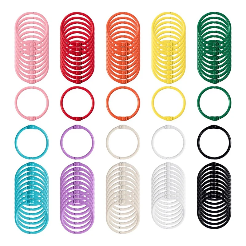 Colorful Binder Rings 1.2 Inch - 100 PCS Book Paper Rings Binder Clips For Index Cards, Metal Rings For School, Home