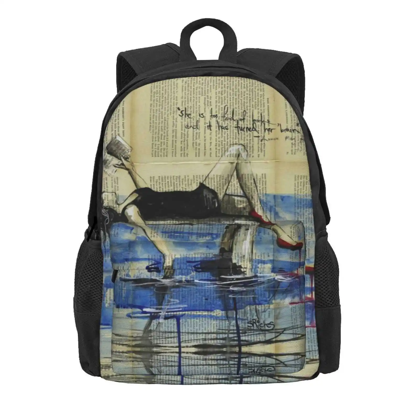 She Is Too Fond Of Books Hot Sale Schoolbag Backpack Fashion Bags Ink Books Read Quote Poetry Relax Book Pages