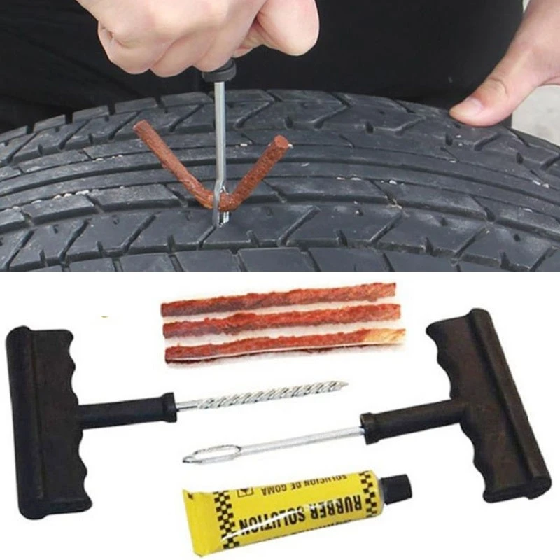 1Set Car Tire Repair Tool Kit with Glue Rubber Stripes Tools for Motorcycle Bicycle Tubeless Tyre Puncture Quick Repairing Kit