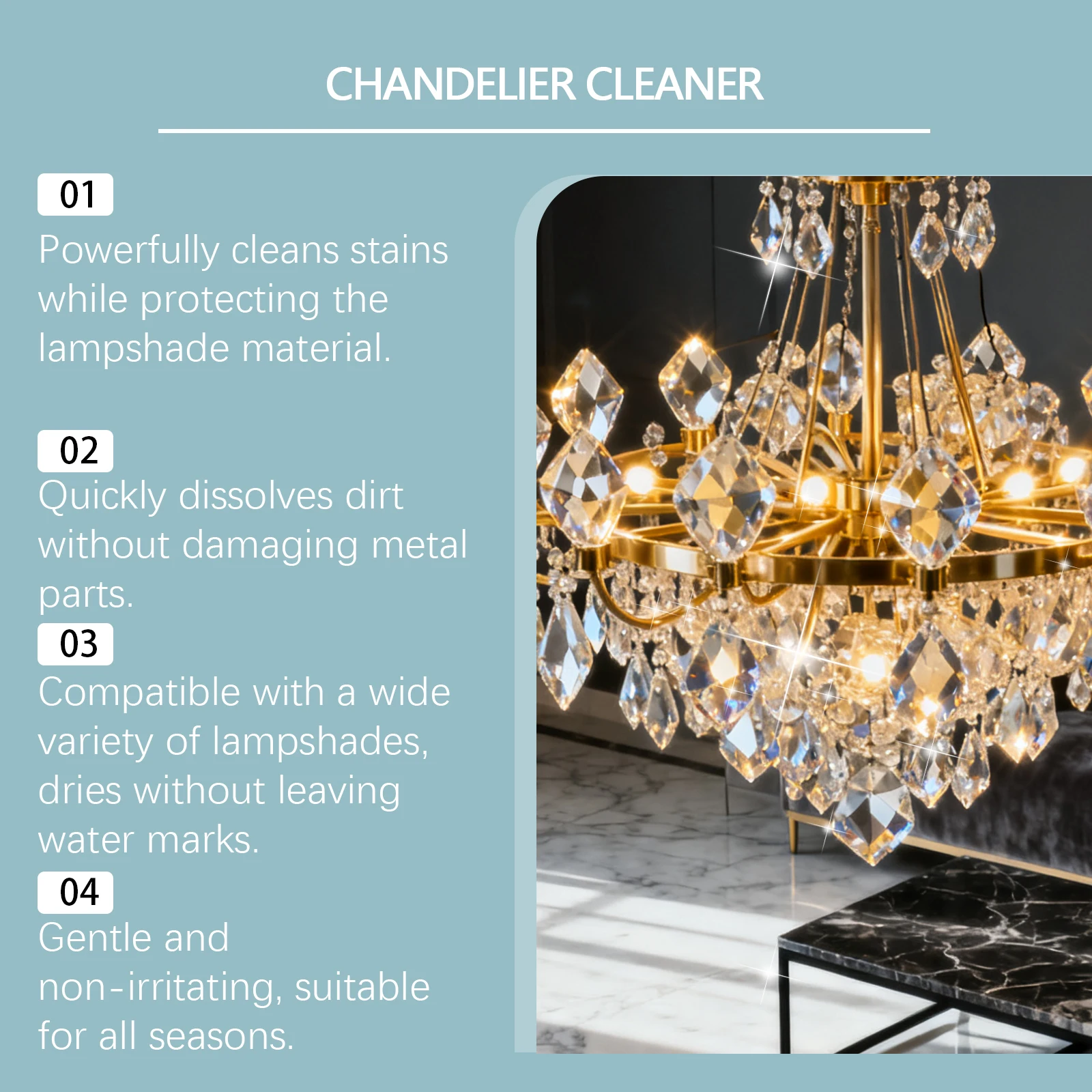 Jakehoe Chandelier Cleaning Spray No Rinse No Wipe Efficient Dust Remover Crystal Brightening Multi Surface Household Cleaning